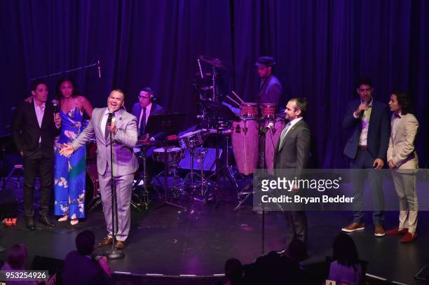 Anthony Ramos, Karen Olivo, Christopher Jackson, Javier Muñoz, Perry Young, and Mateo Ferro perform onstage at The Eugene O'Neill Theater Center's...
