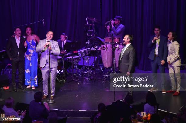 Anthony Ramos, Karen Olivo, Christopher Jackson, Javier Muñoz, Perry Young, and Mateo Ferro perform onstage at The Eugene O'Neill Theater Center's...