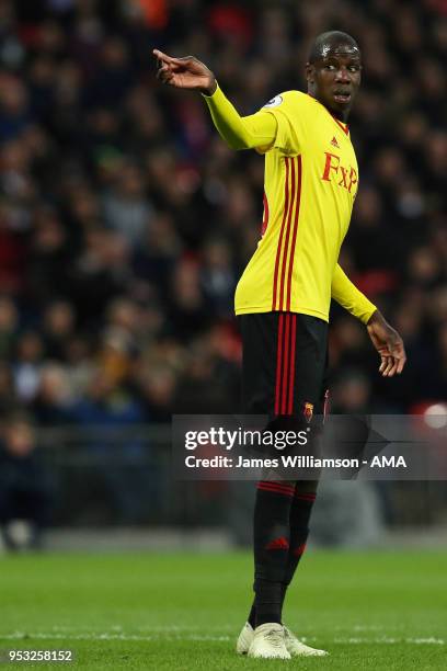 Abdoulaye Doucoure of Watford during the Premier League match between Tottenham Hotspur and Watford at Wembley Stadium on April 30, 2018 in London,...