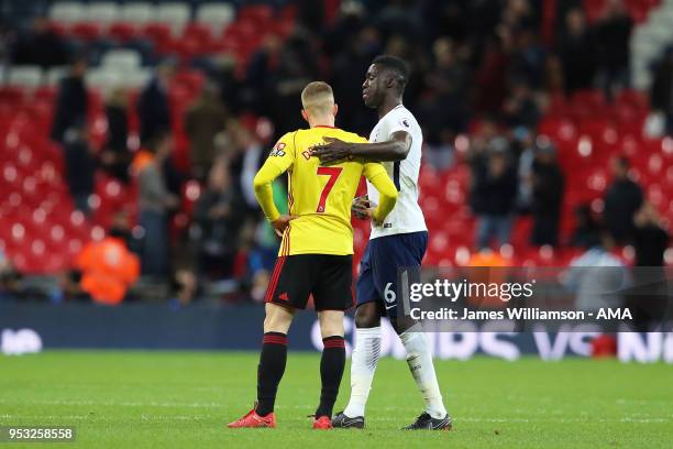 Gerard Deulofeu of Watford and Davinson Sanchez of Tottenham during the Premier League match between Tottenham Hotspur and Watford at Wembley Stadium...