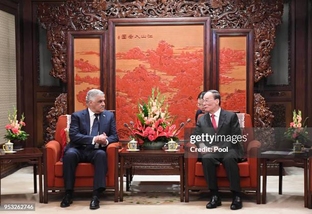 Chinese Vice President Wang Qishan and Dominican Republic's Chancellor Miguel Vargas during a meeting at the Zhongnanhai Leadership Compound on May...
