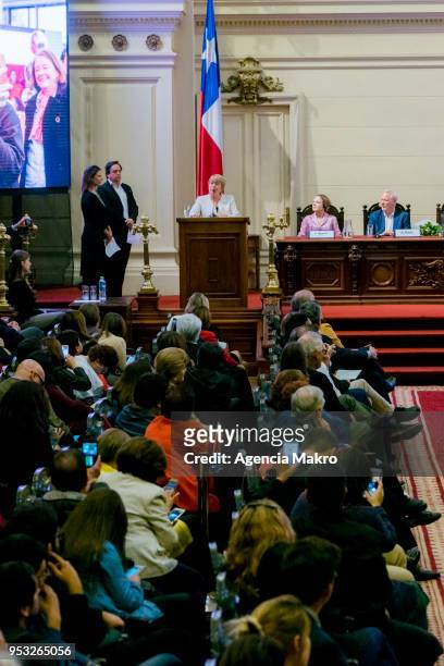 Former President of Chile, Michelle Bachelet ; delivers a speech during the award ceremony "Progressive Alliance 2018"; at the headquarters of the...