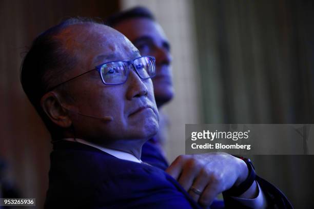 Jim Yong Kim, president of the World Bank Group, listens during the Milken Institute Global Conference in Beverly Hills, California, U.S., on Monday,...
