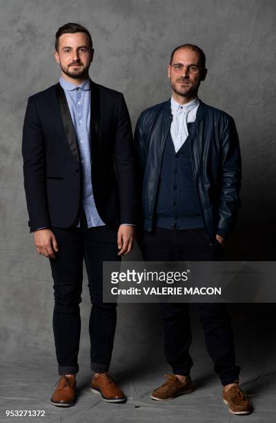 Writers Niels Rahou and Jose Caltagirone pose during the Colcoa French Film Festival at the Directors Guild of America, on April 30 West Hollywood,...