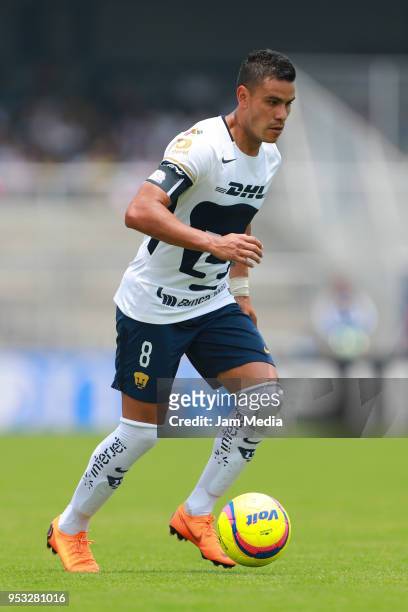 Pablo Barrera of Pumas drives the ball during the 17th round match between Pumas UNAM and Queretaro as part of the Torneo Clausura 2018 Liga MX at...