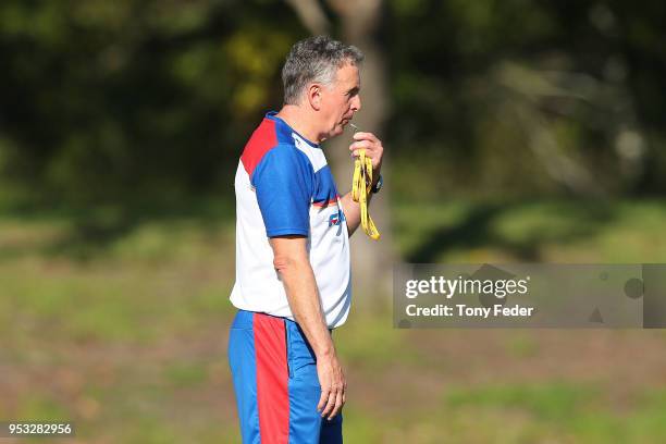 Ernie Merrick coach of the Jets during a Newcastle Jets A-League training session at Ray Watt Oval on May 1, 2018 in Newcastle, Australia.