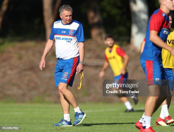 Ernie Merrick coach of the Jets during a Newcastle Jets A-League training session at Ray Watt Oval on May 1, 2018 in Newcastle, Australia.