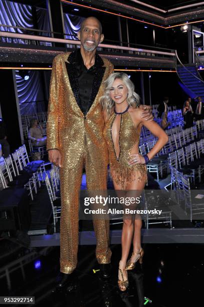 Kareem Abdul-Jabbar and Lindsay Arnold attend ABC's "Dancing With The Stars: Athletes" Season 26 show on April 30, 2018 in Los Angeles, California.