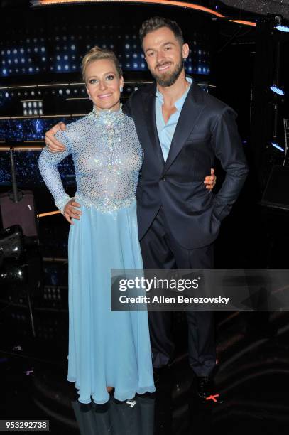 Jamie Anderson and Artem Chigvintsev attend ABC's "Dancing With The Stars: Athletes" Season 26 show on April 30, 2018 in Los Angeles, California.