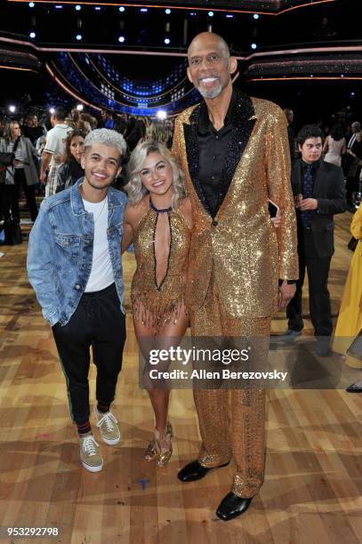 Jordan Fisher, Lindsay Arnold and Kareem Abdul-Jabbar attend ABC's "Dancing With The Stars: Athletes" Season 26 show on April 30, 2018 in Los...