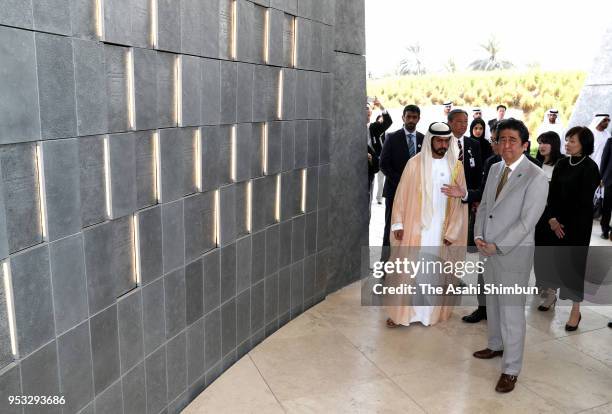 Japanese Prime Minister Shinzo Abe and his wife Akie visit the Wahat Al Karama on April 30, 2018 in Abu Dhabi, United Arab Emirates. Abe is on a...