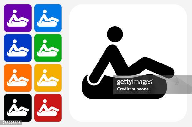 snow tubing icon square button set - snow tubing stock illustrations