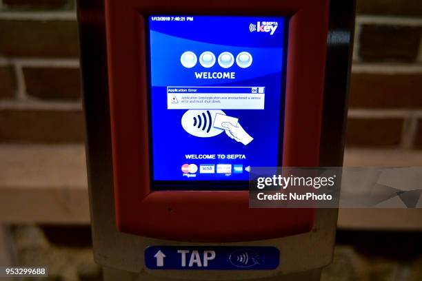 Keycard readers for fare payment are located on the platform of SEPTA's Lanhorne commuter rail station in the Philadelphia, PA Suburbs, on February...