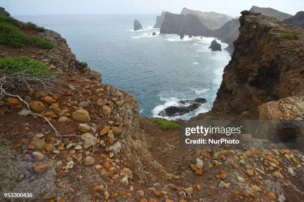Scenic view of Madeira Island costline with a view of Ponta do Rosto from Ponta do Rosto viewpoint. On Tuesday, April 24 in Santa Cruz, Madeira...