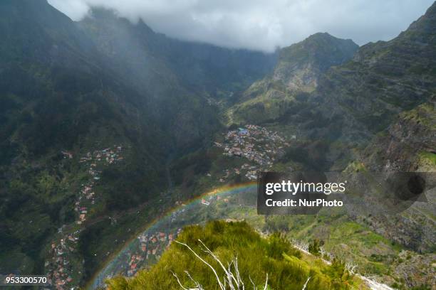 Panoramic view of the village of Curral das Freiras from the Curral das Freiras viewpoint located at an altitude of 1,095 m. On Tuesday, April 24 in...