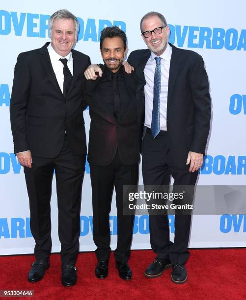 Bob Fisher, Eugenio Derbez,Rob Greenberg arrives at the Premiere Of Lionsgate And Pantelion Film's "Overboard" at Regency Village Theatre on April...