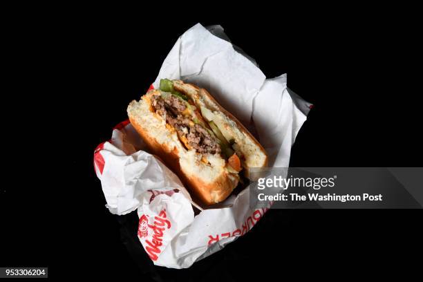 Wendy's burger is photographed April 18, 2018 in Washington, DC.