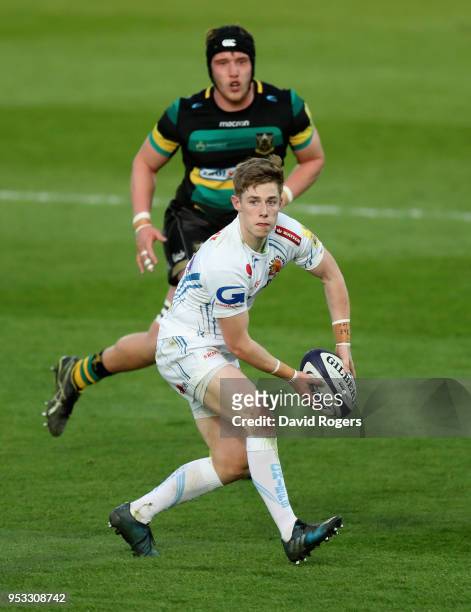 Sam Morley of Exeter passes the ball during the Aviva A League Final between Northampton Wanderers and Exeter Braves at Franklin's Gardens on April...