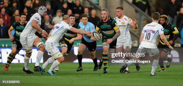 Ben Nutley of Northampton breaks with the ball during the Aviva A League Final between Northampton Wanderers and Exeter Braves at Franklin's Gardens...