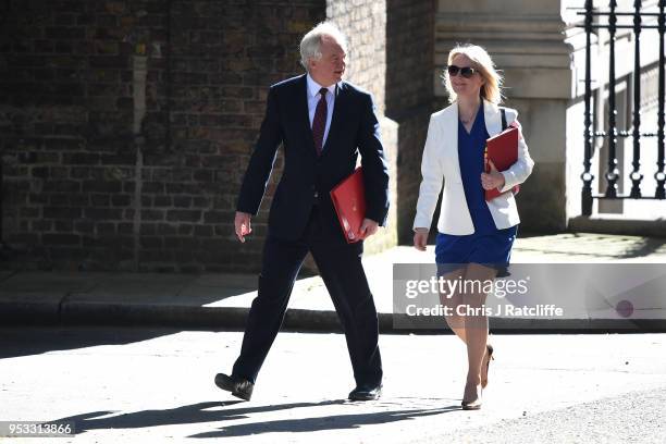 David Davis, Secretary of State for Exiting the European Union and Elizabeth Truss, Chief Secretary to the Treasury attend the first cabinet meeting...