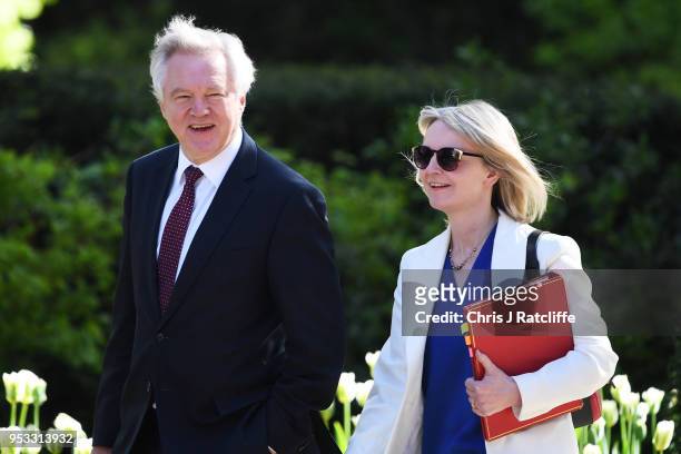 David Davis, Secretary of State for Exiting the European Union and Elizabeth Truss, Chief Secretary to the Treasury attend the first cabinet meeting...