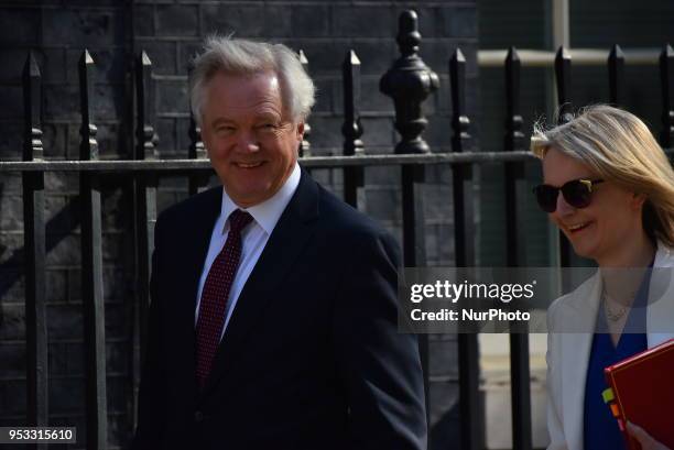 David Davis, Secretary of State for Exiting the European Union and Elizabeth Truss, Chief Secretary to the Treasury attend the first cabinet meeting...