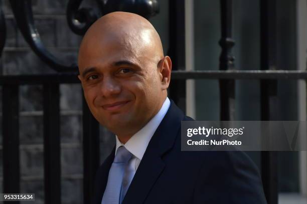 Newly appointed Home Secretary Sajid Javid attends the first cabinet meeting following the Re-Shuffle at Downing Street on May 1, 2018 in London,...