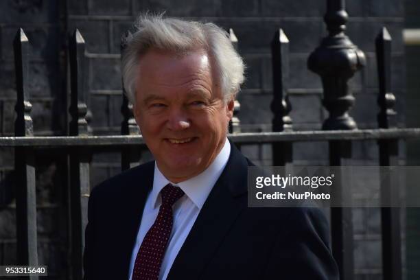 David Davis, Secretary of State for Exiting the European Union attends the first cabinet meeting following the Re-Shuffle at Downing Street on May 1,...