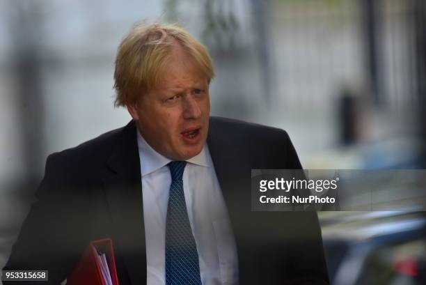 Boris Johnson, Secretary of State for Foreign Affairs attends the first cabinet meeting following the Re-Shuffle at Downing Street on May 1, 2018 in...
