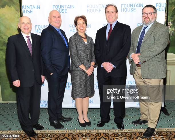 Jeffrey Aaron, Kenn Dudek, Dr. Evelyn Attia, Brian Cuban and Dr. Graham Redgrave attends Fountain House Symposium and Luncheon at The Pierre Hotel on...