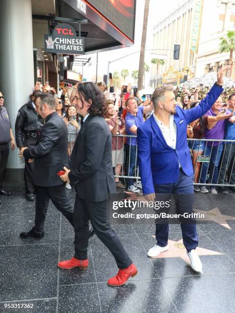 Chris Kirkpatrick, JC Chasez and Joey Fatone of pop group 'NSYNC' are seen on April 30, 2018 in Los Angeles, California.