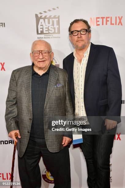 Ed Asner and Matthew Asner attend the 2018 AutFest International Film Festival Day 2 at Writer's Guild Theater on April 29, 2018 in Los Angeles,...