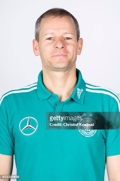 Logistik Daniel Pohl poses during the team presentation of the U15 National Team of Germany at Riverside Hotel on May 1, 2018 in Nordhorn, Germany.