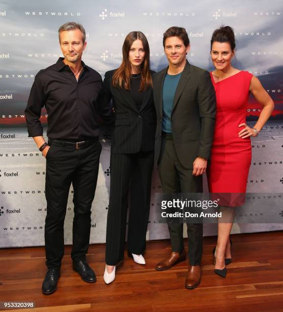 Craig Hall, Lily Sullivan, James Marsden and Sara Wiseman pose at the Museum of Contemporary Art on May 1, 2018 in Sydney, Australia.
