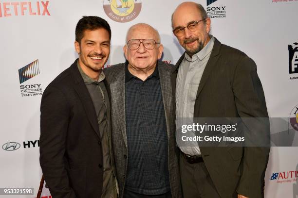 Nicholas Gonzalez, Ed Asner, and Richard Schiff attends the 2018 AutFest International Film Festival Day 2 at Writer's Guild Theater on April 29,...