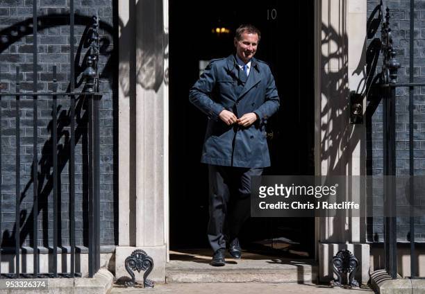 Jeremy Hunt, Secretary of State for Health and Social Care, leaves after the first cabinet meeting following the Re-Shuffle at Downing Street on May...
