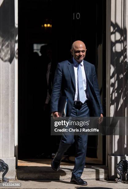 Newly appointed Home Secretary Sajid Javid leaves after the first cabinet meeting following the Re-Shuffle at Downing Street on May 1, 2018 in...