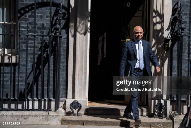 Newly appointed Home Secretary Sajid Javid leaves after the first cabinet meeting following the Re-Shuffle at Downing Street on May 1, 2018 in...