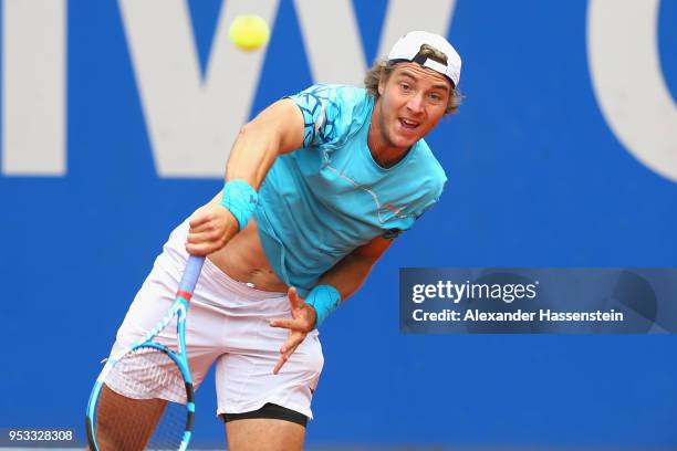 Jan-Lennard Struff of Germany serves during his first round match against Daniel Masur of Germany on day 4 of the BMW Open by FWU at MTTC IPHITOS on...