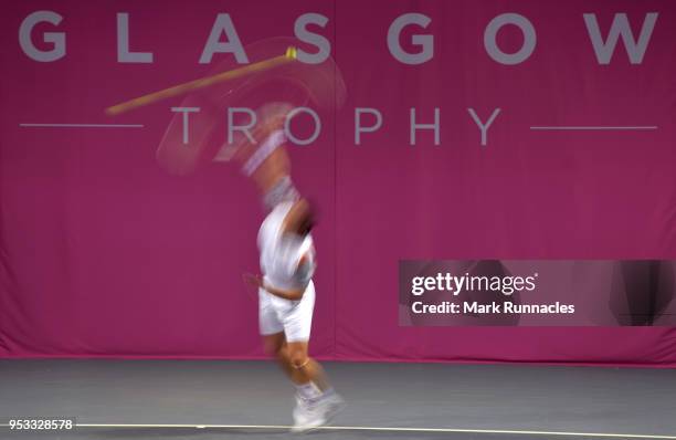 Igor Sijsling of Netherlands in action during his singles match against Bernabe Zapata Miralles of Spain on the fourth day of The Glasgow Trophy at...