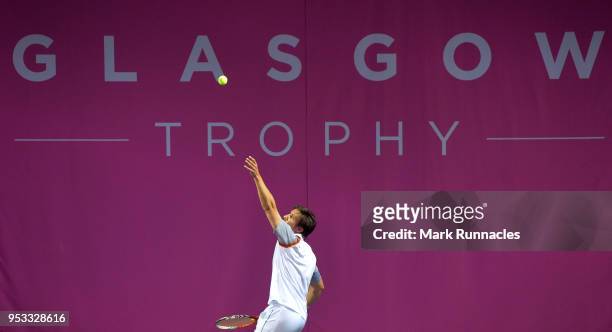 Igor Sijsling of Netherlands in action during his singles match against Bernabe Zapata Miralles of Spain on the fourth day of The Glasgow Trophy at...