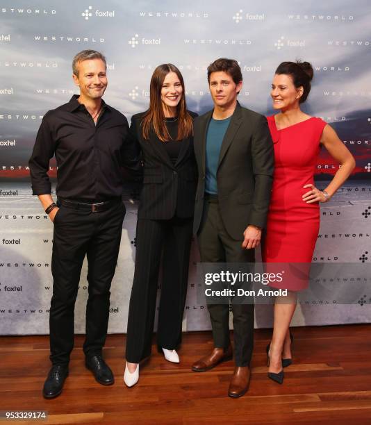 Craig Hall, Lily Sullivan, James Marsden and Sara Wiseman pose at the Museum of Contemporary Art on May 1, 2018 in Sydney, Australia.