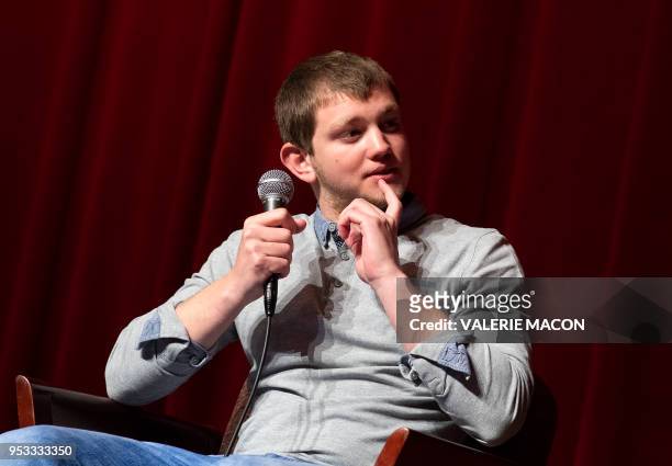 Actor Anthony Bajon speaks onstage during the Colcoa French Film Festival at the Directors Guild of America, on April 30 West Hollywood, California.