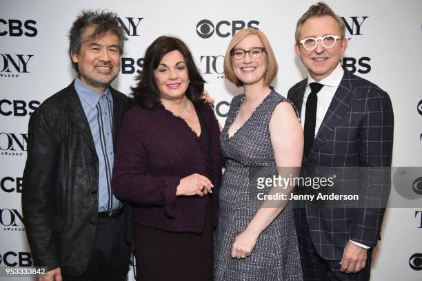 David Henry Hwang, Charlotte St. Martin, Heather Hitchens, and Thomas Schumacher attend the 2018 Tony Awards Nominations Announcement at The New York...