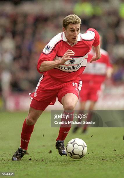 Alen Boksic of Middlesbrough in action during the FA Carling Premiership match against Southampton at the Riverside Stadium in Middlesbrough,...