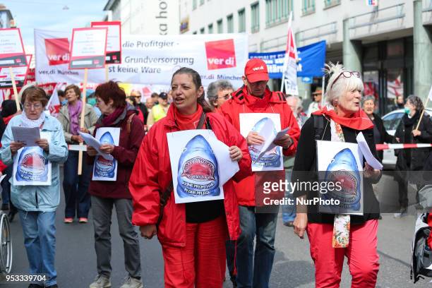 Women singing against 'profitsharks in the care sector'. Several thousands followed the invitation of the trade unions such as IG Metall, Verdi, GEW...