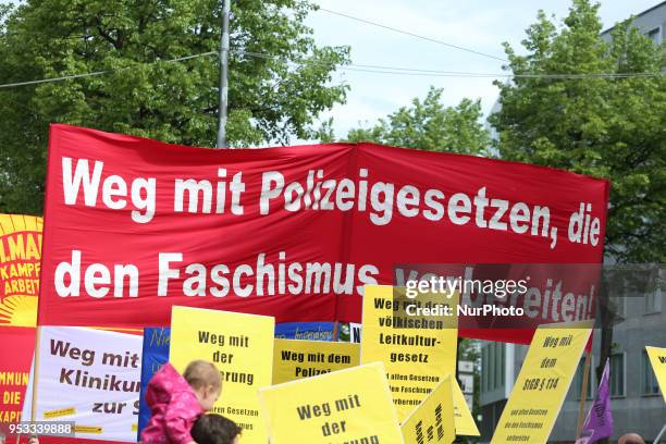 Banner against the Polizeiaufgabengesetz and Fascism. Several thousands followed the invitation of the trade unions such as IG Metall, Verdi, GEW and...