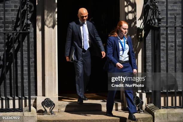 Newly appointed Home Secretary Sajid Javid leaves Downing Street after the first cabinet meeting following the Re-Shuffle, London on May 1, 2018 in...