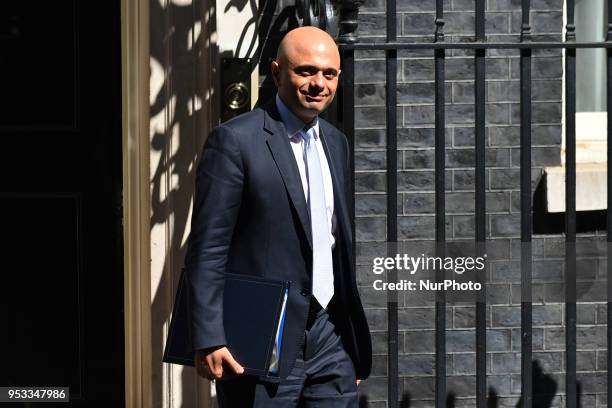 Newly appointed Home Secretary Sajid Javid leaves Downing Street after the first cabinet meeting following the Re-Shuffle, London on May 1, 2018 in...