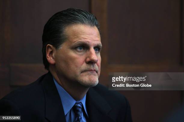 Plaintiff Kevin O'Loughlin waits for the jury to be seated for opening arguments in his civil case against the state of Massachusetts in Suffolk...